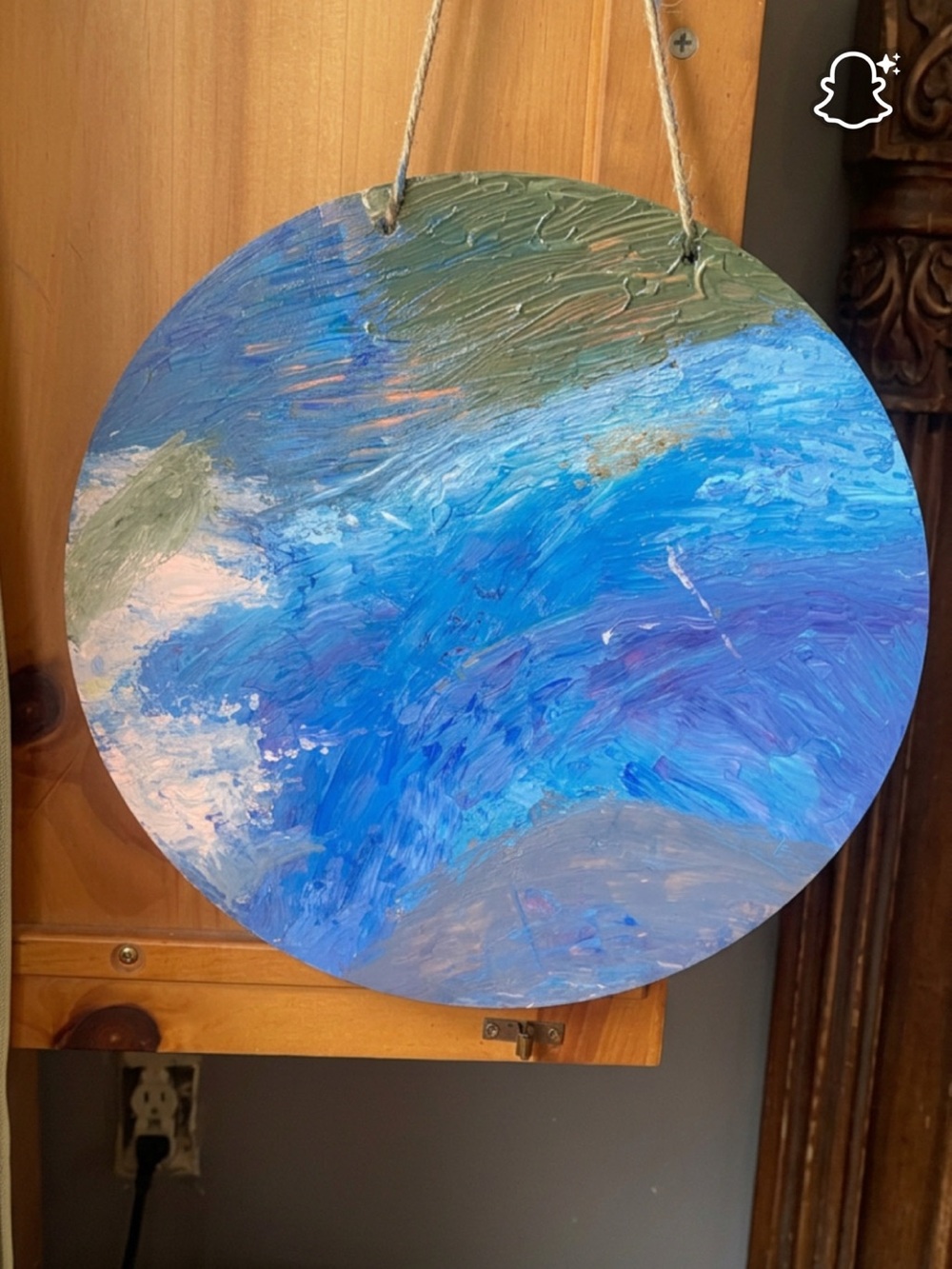 Abstract Round Wall Painting in Blue and Green Tones